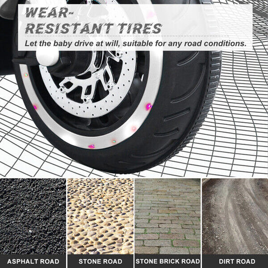 Electric Kids Touring Motorbike with LED Lights - 12V Battery Powered in White