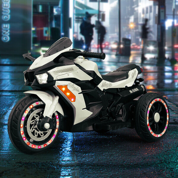 Load image into Gallery viewer, Electric Kids Touring Motorbike with LED Lights - 12V Battery Powered in White
