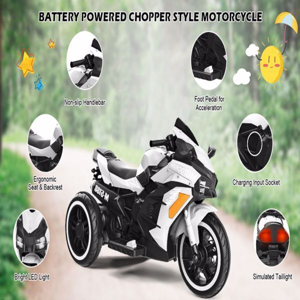 Load image into Gallery viewer, Electric Kids Touring Motorbike with LED Lights - 12V Battery Powered in White
