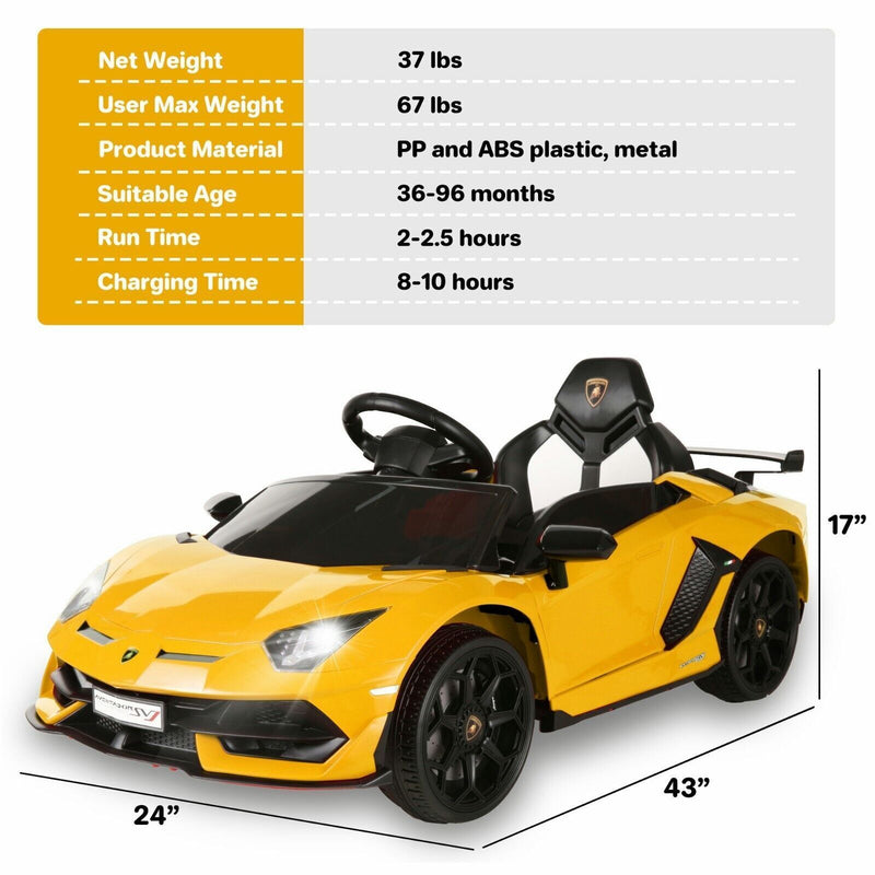 Load image into Gallery viewer, 12V Licensed Lamborghini Electric Ride-On Car with MP3 and USB
