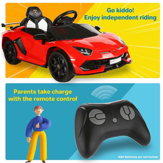 Licensed Lamborghini 12V Ride-On Car Toy with Parental Remote Control and 3 Speed Options