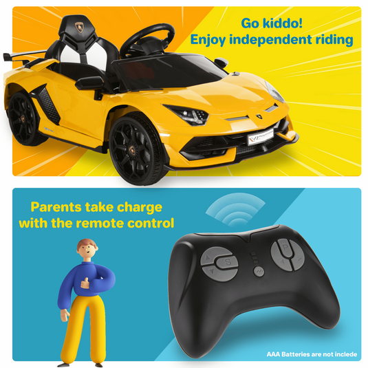 Electric Lamborghini Ride-On Car for Kids with Remote Control, MP3 Player, and 3-Speed Options