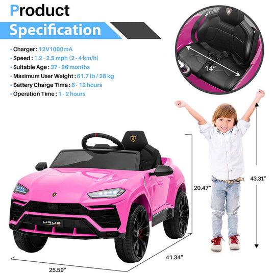 Electric Lamborghini Urus 12V Ride-On Car with Remote Control and MP3 Player for Kids