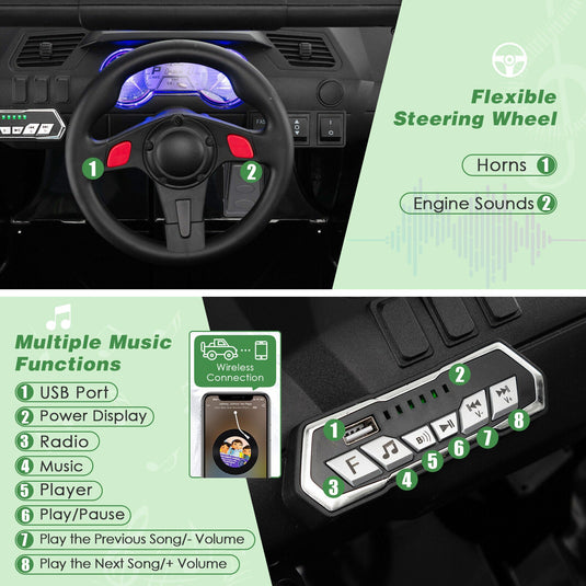 Electric Off-Road Truck for Kids with Realistic Horns and Engine Sounds - 12V