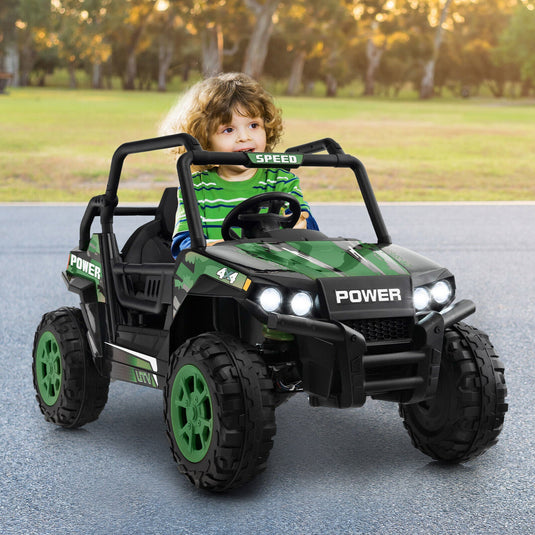 Electric Off-Road UTV Ride-On Truck for Kids with Remote Control, LED Lights, and Music - Green