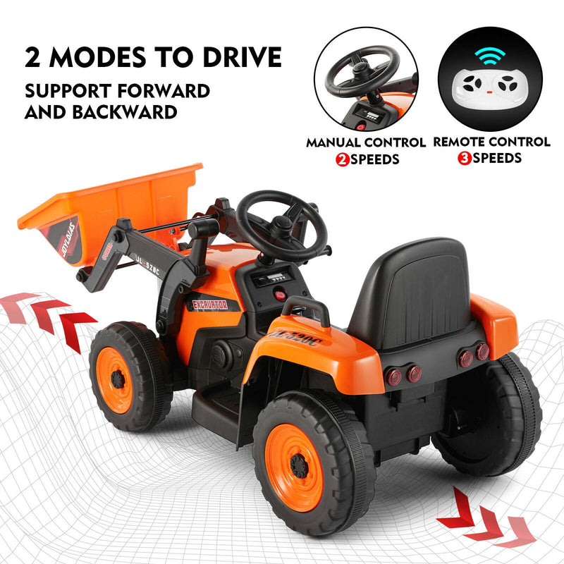 Load image into Gallery viewer, Electric Orange Ride-On Excavator Truck with Music, Lights, and Remote Control - 12V, 3 Speeds
