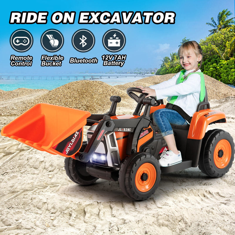 Load image into Gallery viewer, Electric Orange Ride-On Excavator Truck with Music, Lights, and Remote Control - 12V, 3 Speeds
