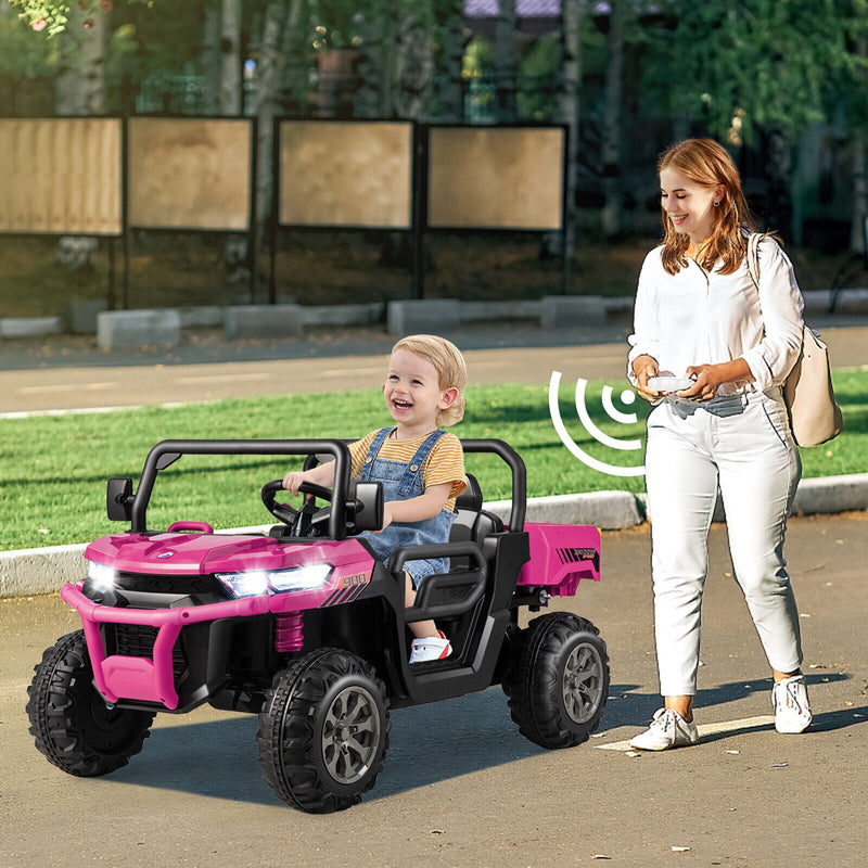 Load image into Gallery viewer, Electric Pink 2 Seater UTV Dump Truck with Remote Control and Functional Dump Bed
