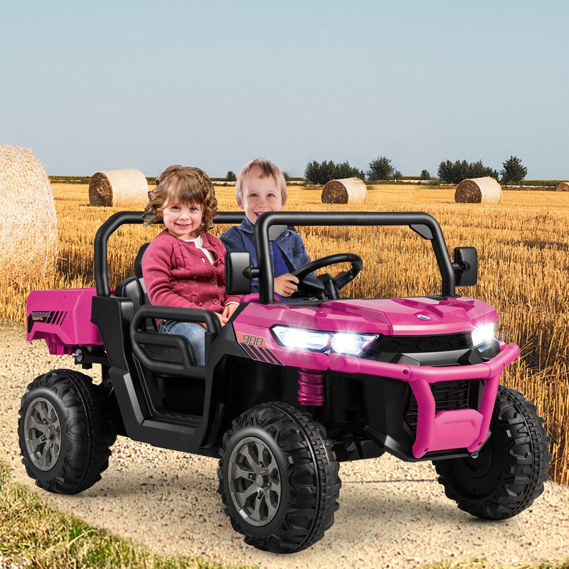 Load image into Gallery viewer, Electric Pink 2 Seater UTV Dump Truck with Remote Control and Functional Dump Bed
