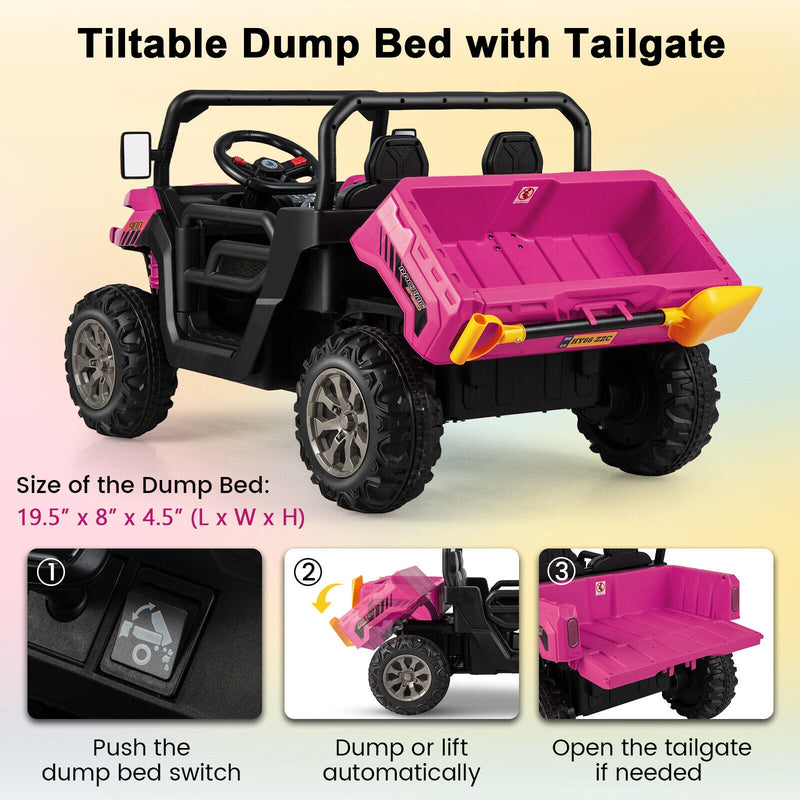 Load image into Gallery viewer, Electric Pink 2 Seater UTV Dump Truck with Remote Control and Functional Dump Bed
