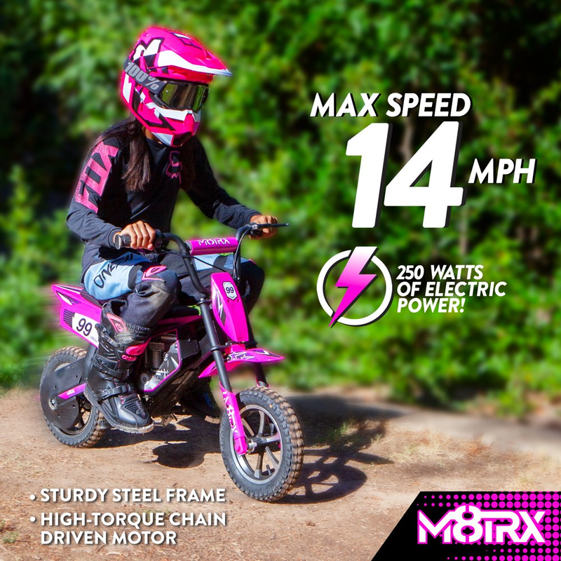Load image into Gallery viewer, Electric Pink Dirt Bike for Kids - 24V Rechargeable Battery Powered Motorcycle Toy
