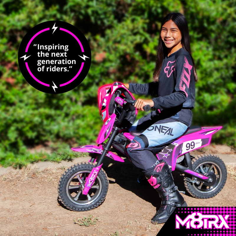 Load image into Gallery viewer, Electric Pink Dirt Bike for Kids - 24V Rechargeable Battery Powered Motorcycle Toy

