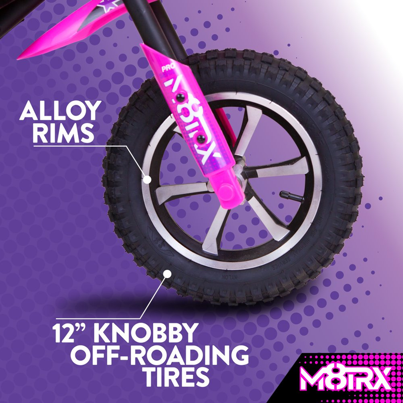 Load image into Gallery viewer, Electric Pink Dirt Bike for Kids - 24V Rechargeable Battery Powered Motorcycle Toy
