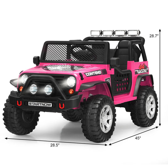 Electric Pink Ride On Truck for Kids with Remote Control & Lights - 12V