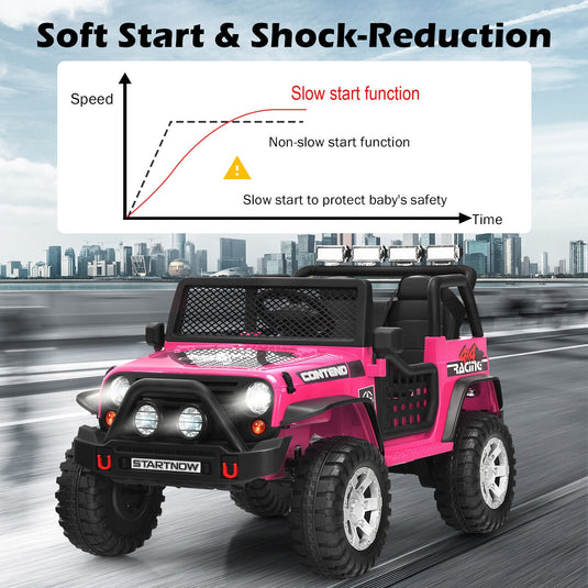 Electric Pink Ride On Truck for Kids with Remote Control & Lights - 12V