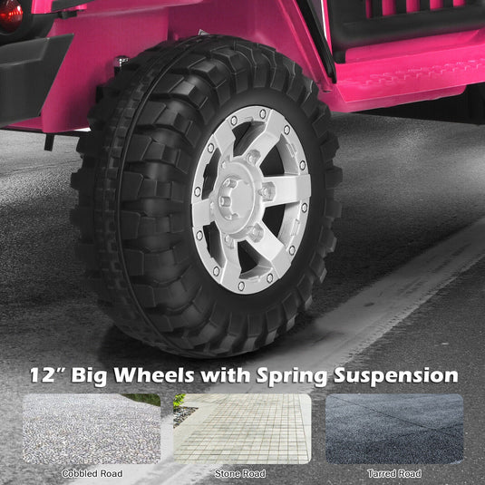Electric Pink Ride On Truck for Kids with Remote Control & Lights - 12V