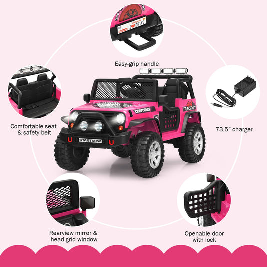 Electric Pink Ride On Truck for Kids with Remote Control & Lights - 12V