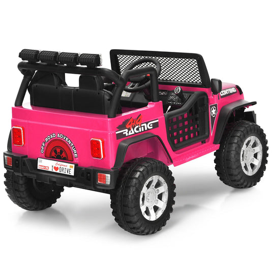 Electric Pink Ride On Truck for Kids with Remote Control & Lights - 12V