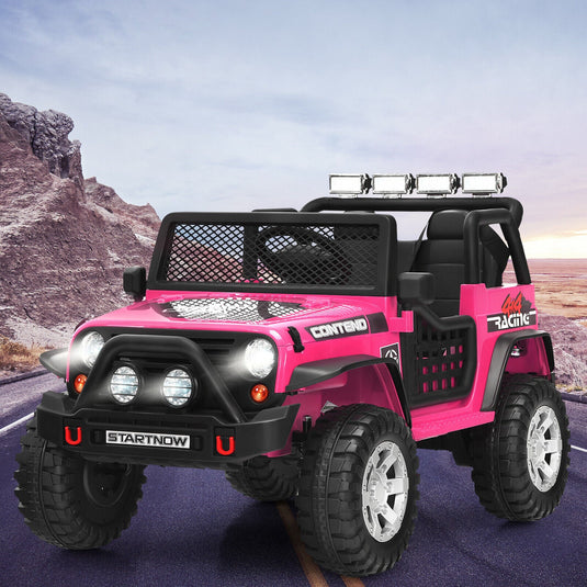 Electric Pink Ride-On Truck for Kids with Remote Control and Lights - 12V