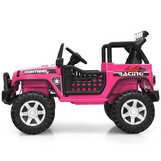 Electric Pink Ride-On Truck for Kids with Remote Control and Lights - 12V