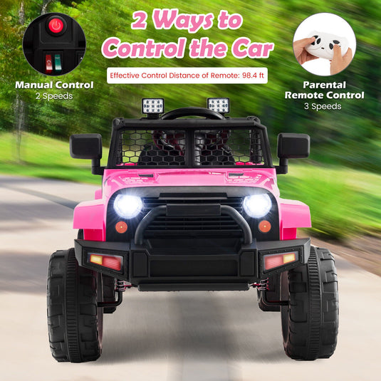Electric Pink Ride-On Truck for Kids with Remote Control, Music, and Lights