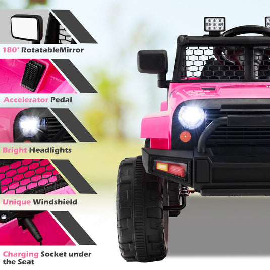 Electric Pink Ride-On Truck for Kids with Remote Control, Music, and Lights