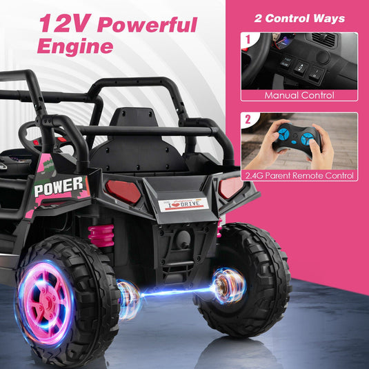 Electric Pink UTV Ride-On Truck for Kids with Remote Control, LED Lights, and Music