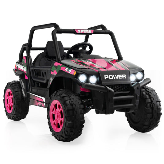 Electric Pink UTV Ride-On Truck for Kids with Remote Control, LED Lights, and Music