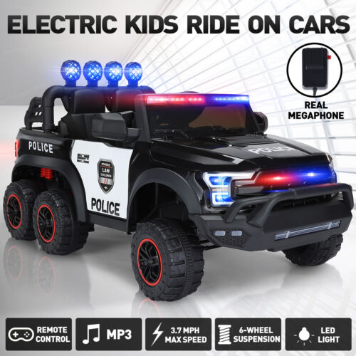 Load image into Gallery viewer, Electric Police Car Ride-On for Kids with 6 Wheels, LED Lights, Intercom, Siren, and Remote Control
