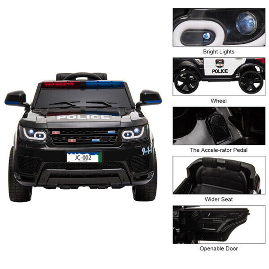 Electric Police Ride-On Car for Kids with 3 Speeds, Remote Control, and Alarm Light