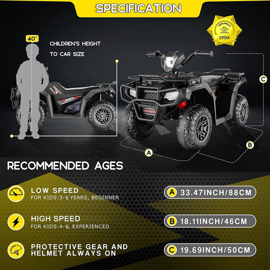 Electric Ride-On ATV Car for Kids Ages 2-9 with Music and 4-Wheel Drive