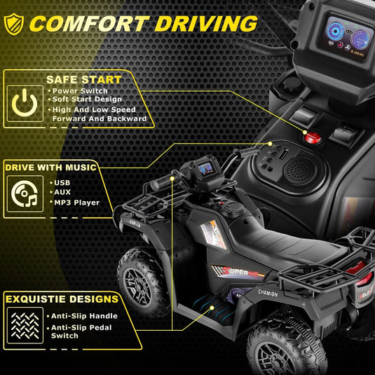Electric 4-Wheeler Quad for Kids with 12V Battery, AUX Port, and USB