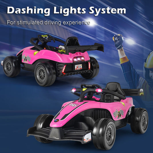 Electric Racing Truck for Kids with 2 Speeds, Remote Control, MP3, and Lights - Pink