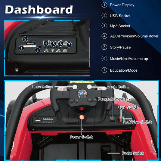 Electric Racing Truck for Kids with 2 Speeds, Remote Control, MP3 Player, and Lights - 12V