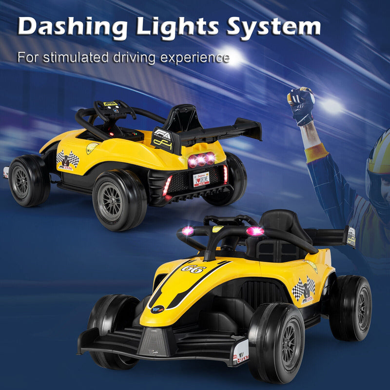 Load image into Gallery viewer, Electric Racing Truck for Kids with 2 Speeds, Remote Control, MP3 Player, and Lights - Yellow

