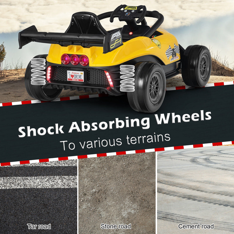 Load image into Gallery viewer, Electric Racing Truck for Kids with 2 Speeds, Remote Control, MP3 Player, and Lights - Yellow
