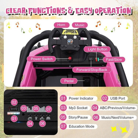 Electric Racing Truck for Kids with Remote & Manual Control and Lights - 12V Girls' Ride-On Toy