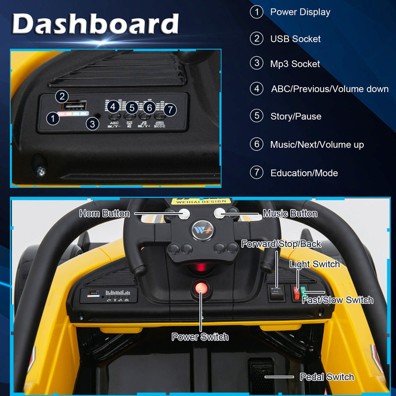 Load image into Gallery viewer, Electric Racing Truck for Kids with Remote Control, MP3 Player, and Lights - Yellow
