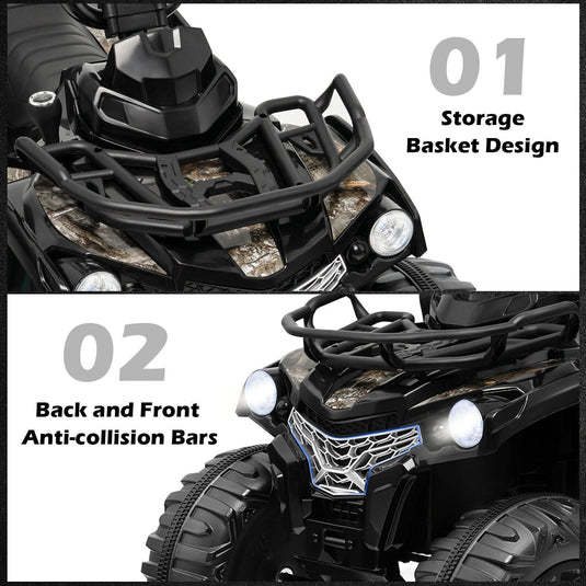 12V Kids Ride On Quad ATV with LED Headlights - Battery Powered Toy for Hours of Fun!
