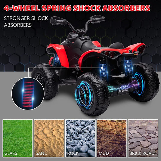 Electric Ride-On ATV Quad Car for Kids with MP3 Player and 4WD - Red
