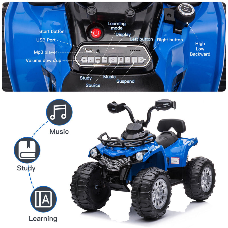 Load image into Gallery viewer, Electric Ride-On ATV Quad Car Toy for Kids with MP3, Headlights, and 2 Speed Options - 12V
