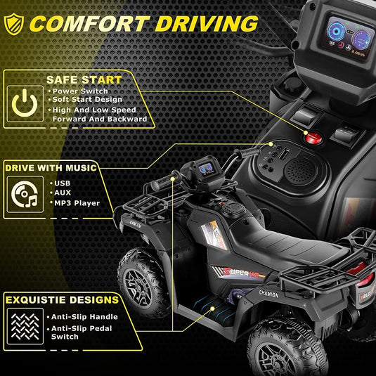 Electric Ride-On ATV Quad for Kids with LED Lights, USB and MP3 Player - Suitable for Girls and Boys