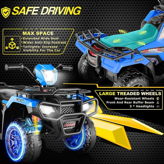 Electric Ride-On ATV Quad for Kids with LED Lights, USB and MP3 Player - Suitable for Girls and Boys