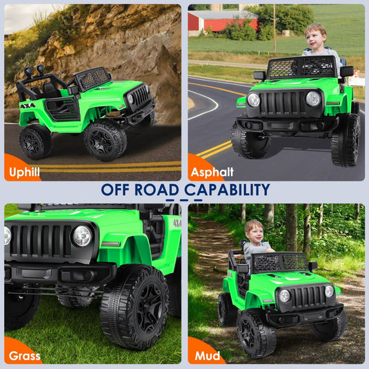 Kids Ride On Jeep Truck with Remote Control, MP3 Player, LED Lights, and 3 Speed Options - Perfect Gift for Children (24V/12V)