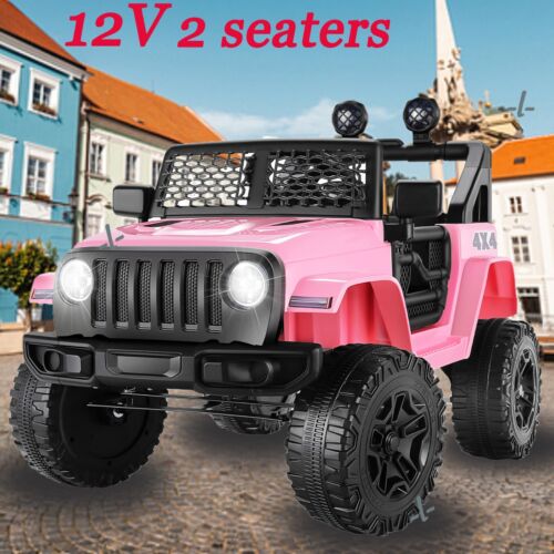 12V Pink Kids Ride-on Truck with Remote Control and LED Lights for Parental Supervision