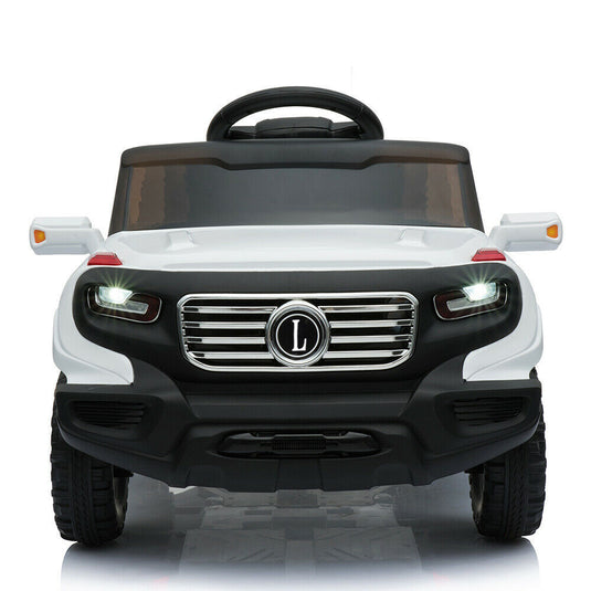 Electric Ride-On Car for Kids with 3 Speeds, Music Player, and Remote Control - White
