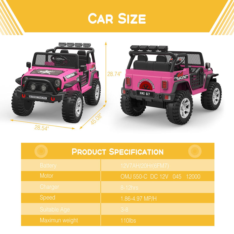 Load image into Gallery viewer, 12V Electric Jeep Toy Car for Kids with LED Lights, MP3 Player, and Remote Control - Perfect Gift for Boys and Girls
