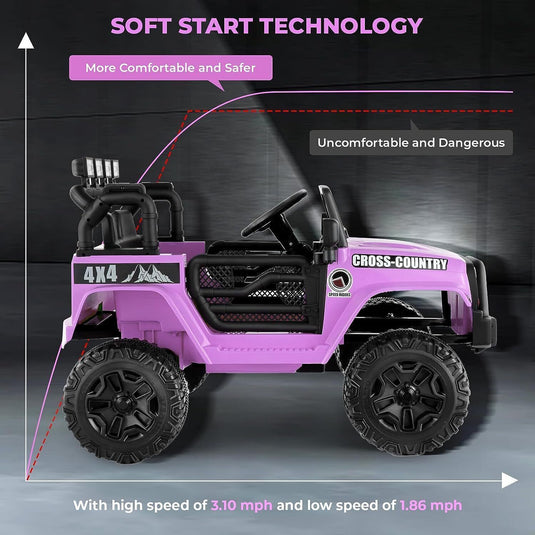 Electric Ride-On Car for Kids with Parental Remote Control - 12V Truck Design