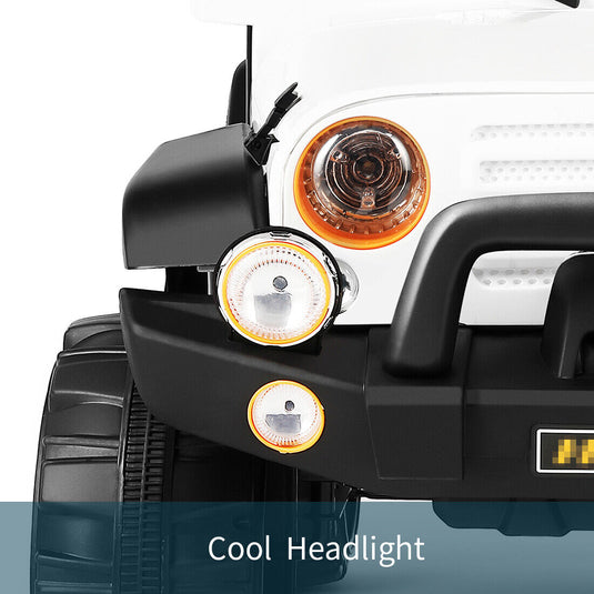 Electric Ride-On Car for Kids with Remote Control, Music Player, LED Lights, and USB Port - White