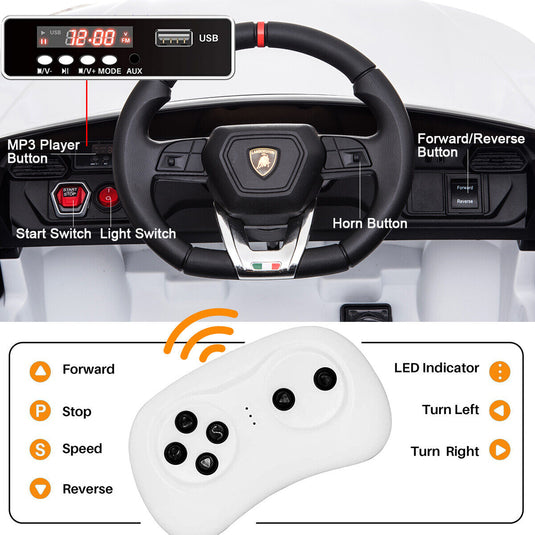 Electric Ride-On Car with Remote Control, MP3 Music, and Headlights - 12V Battery Powered